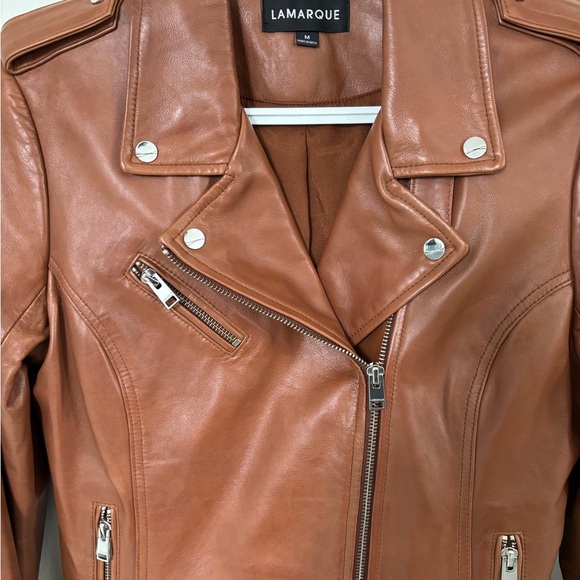 LAMARQUE Women's Tan Leather Biker Jacket - Picture 3 of 5